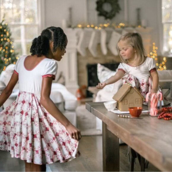 NEW Girls Omi Jo Christmas Quilt Empire Dress Knit Red Ivory White Soft Casual 3